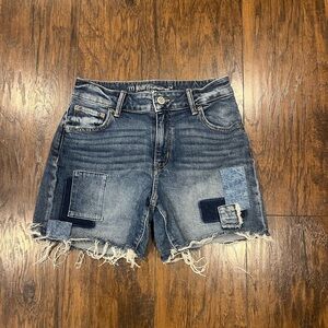 Maurices Blue Patchwork Frayed Jean Shorts